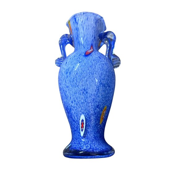 Vintage Murano Blue Millefiori Applied Handles Vase - Picture 5 of 5